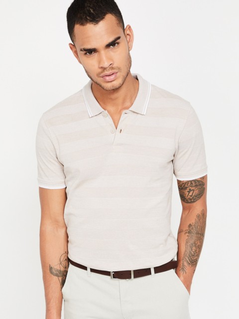 

CODE by Lifestyle Men Beige Striped Polo Collar T-shirt