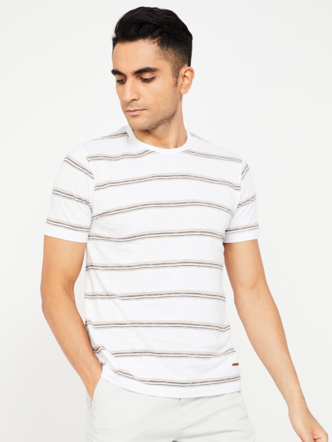

CODE by Lifestyle Men White Striped Round Neck T-shirt