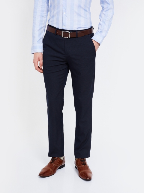 

CODE by Lifestyle Men Navy Blue Slim Fit Self Design Formal Trousers