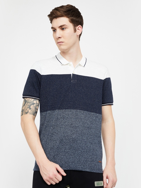 

CODE by Lifestyle Men Navy Blue Colourblocked Polo Collar T-shirt
