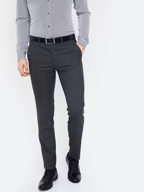 

CODE by Lifestyle Men Charcoal Black Skinny Fit Checked Formal Trousers