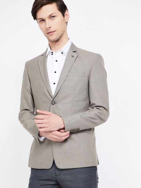 

CODE by Lifestyle Men Navy Blue Solid Slim Single Breasted Blazer, Beige