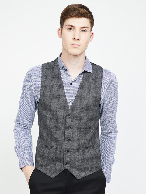 

CODE by Lifestyle Men Grey Checked Woven Waistcoat