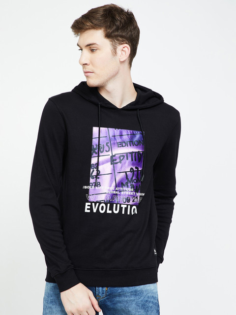 

Bossini Men Black Printed Hooded Sweatshirt
