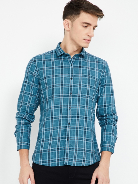 

Bossini Men Teal Blue Slim Fit Checked Shirt