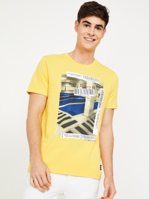 

Bossini Men Yellow Printed Round Neck Regular Fit T-shirt