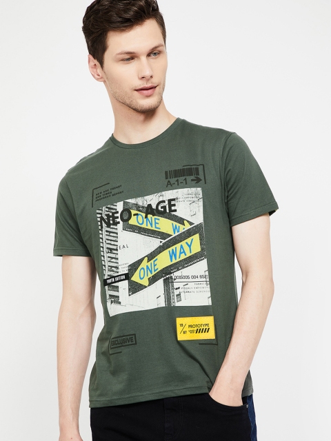 

Bossini Men Olive Green Printed Round Neck T-shirt