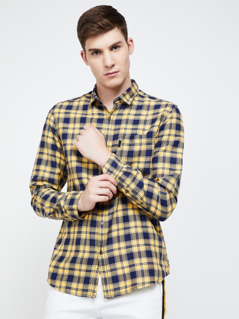 

Bossini Men Yellow & Navy Blue Regular Fit Checked Casual Shirt