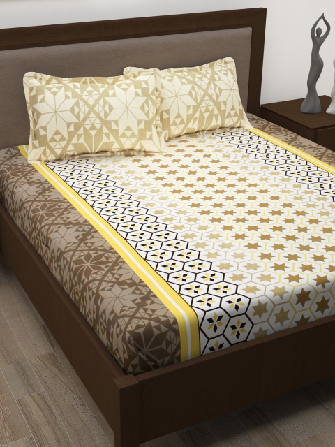 

Story@home Yellow Cream-Coloured 186TC Cotton 1 Double Bedsheet with 2 Pillow Covers