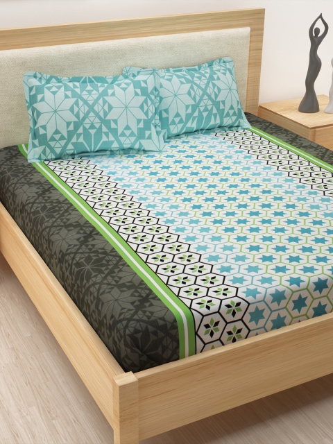 

Story@home Green Blue Geometric 186TC Cotton 1 Double Bedsheet with 2 Pillow Covers