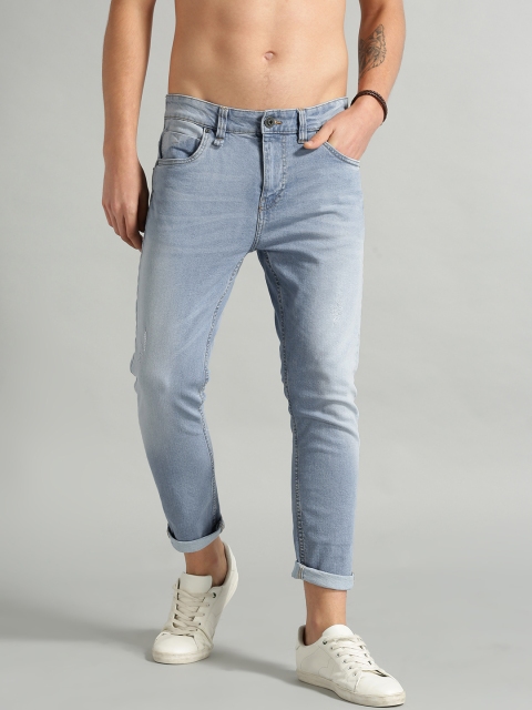 Men Blue Super Skinny Fit Mid-Rise Low Distress Stretchable Jeans