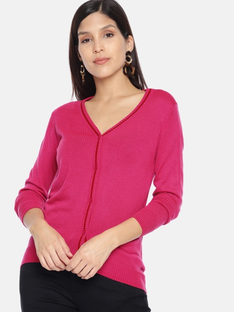 

HERE&NOW Women Magenta Solid Cardigan