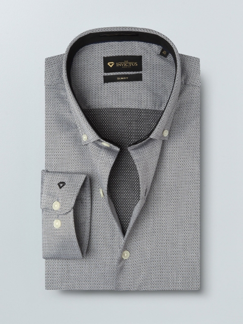 

INVICTUS Men Grey & Black Slim Fit Self Design Formal Supima Cotton Shirt