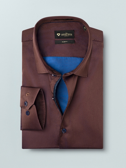 

INVICTUS Men Coffee Brown Slim Fit Solid Supima Cotton Formal Shirt