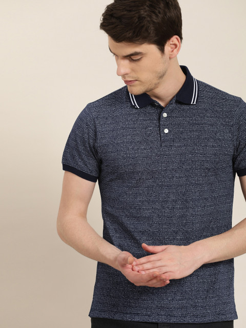 

INVICTUS Men Navy Blue Printed Slim Fit Polo Collar T-shirt