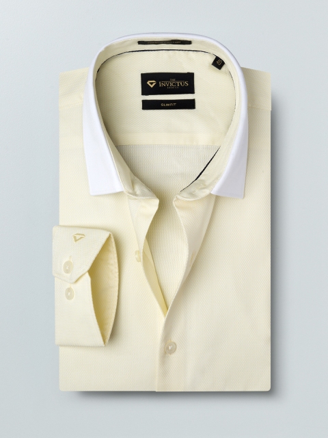 

INVICTUS Men Yellow Slim Fit Self-Design Semiformal Supima Cotton Shirt