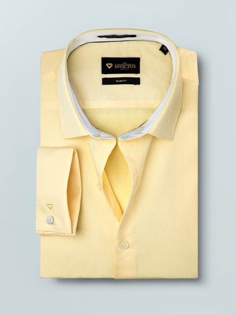 

INVICTUS Men Yellow & White Slim Fit Self Design Smart Casual Supima Cotton Shirt