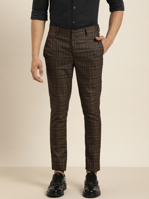 

INVICTUS Men Brown Slim Fit Checked Formal Trousers