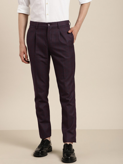 

INVICTUS Men Maroon & Blue Slim Fit Checked Regular Trousers