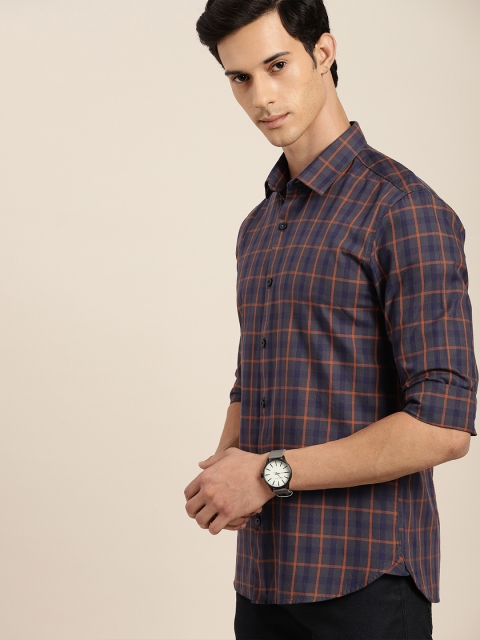 

INVICTUS Men Grey & Orange Slim Fit Checked Casual Shirt