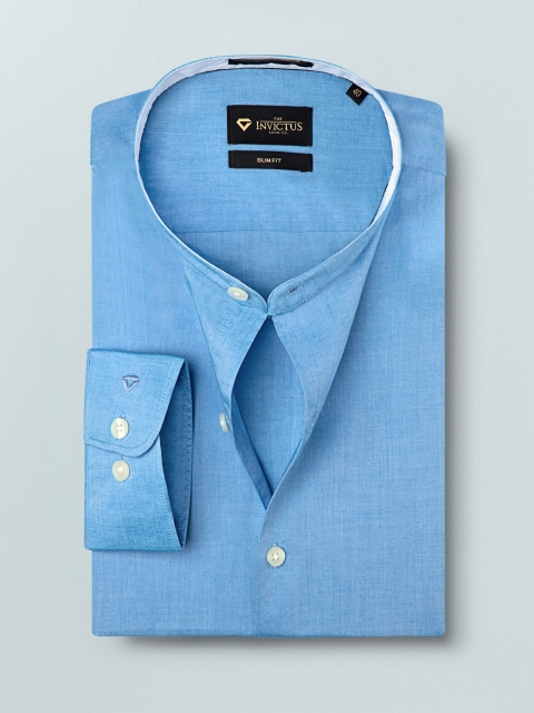 

INVICTUS Men Blue Slim Fit Solid Mandarin Collar Supima Cotton Formal Shirt