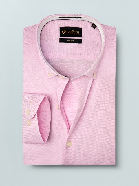 

INVICTUS Men Pink & White Slim Fit Self Design Smart Casual Supima Cotton Shirt