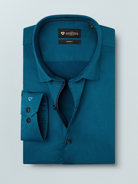 

INVICTUS Men Teal Blue Solid Slim Fit Smart Casual Supima Cotton Shirt