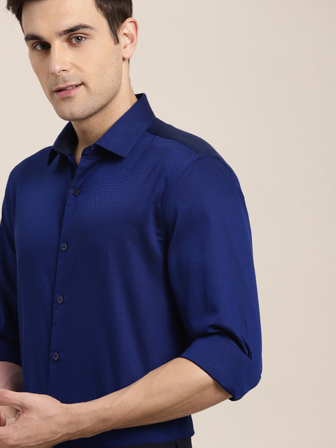 

INVICTUS Men Blue Slim Fit Self Design Formal Supima Cotton Shirt