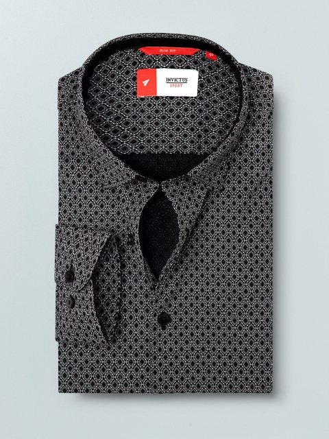 

INVICTUS Men Black & Grey Slim Fit Printed Smart Formal Shirt