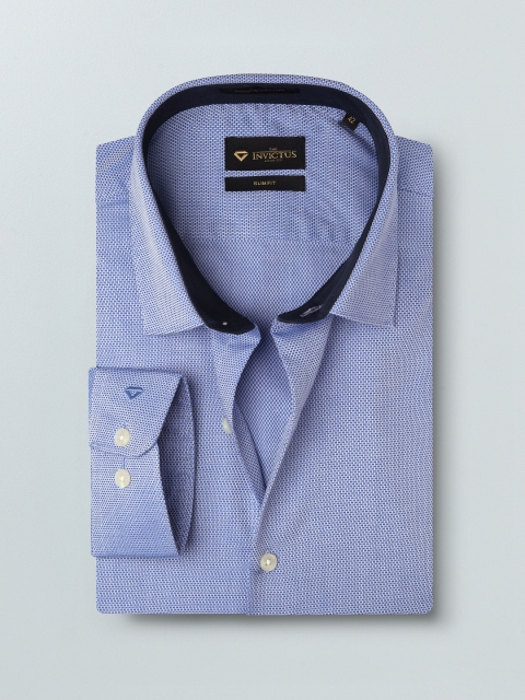 

INVICTUS Men Blue & Off-White Slim Fit Self-Design Semiformal Supima Cotton Shirt