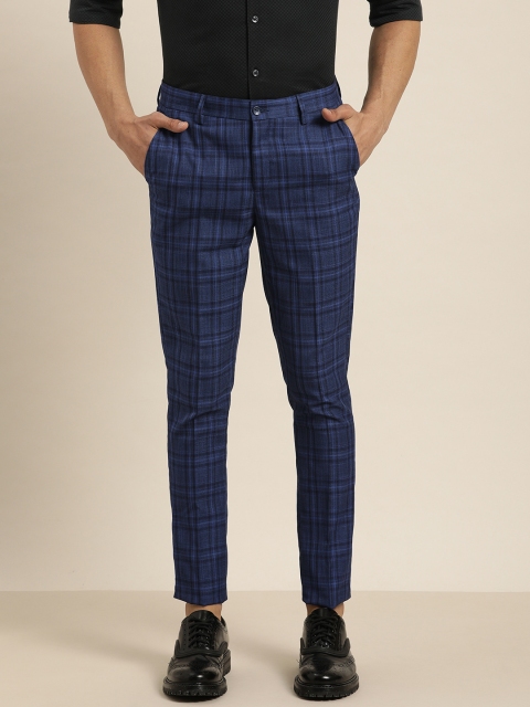 

INVICTUS Men Navy Blue Slim Fit Checked Formal Trousers