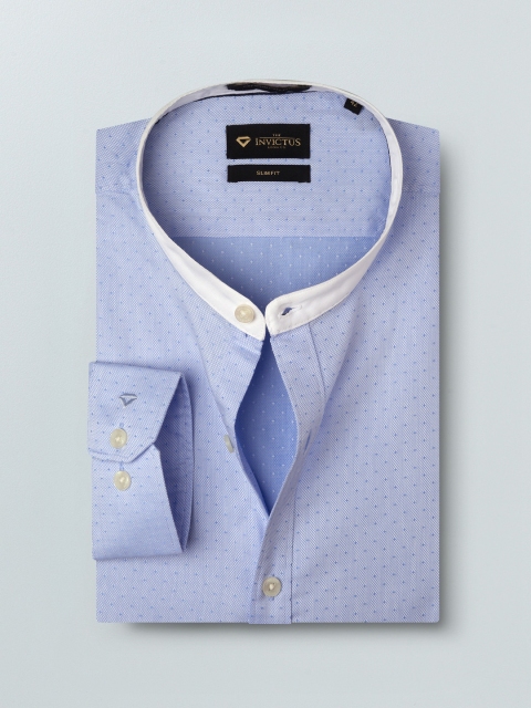 

INVICTUS Men Blue & White Slim Fit Self Design Supima Cotton Smart Casual Shirt