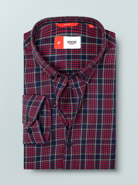 

INVICTUS Men Red & Navy Blue Slim Fit Checked Casual Shirt