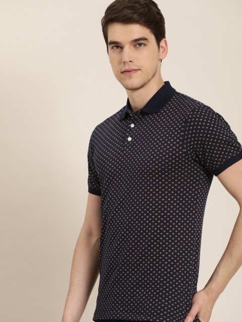 

INVICTUS Men Navy Blue & Yellow Slim Fit Printed Polo Collar T-shirt