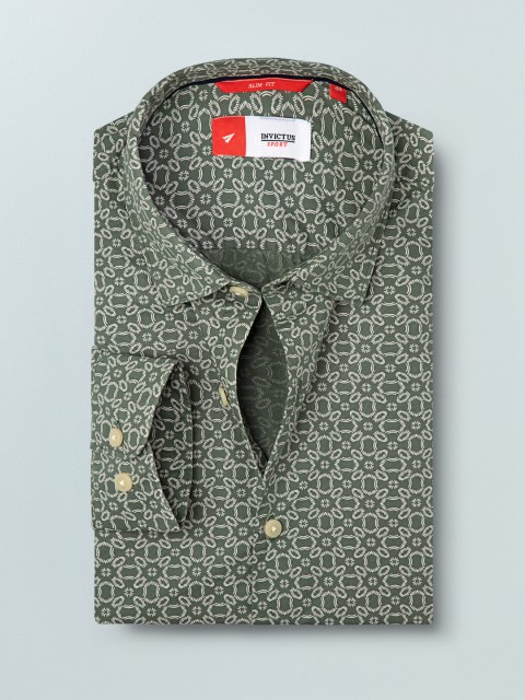 

INVICTUS Men Sea Green & Off-White Slim Fit Printed Casual Shirt