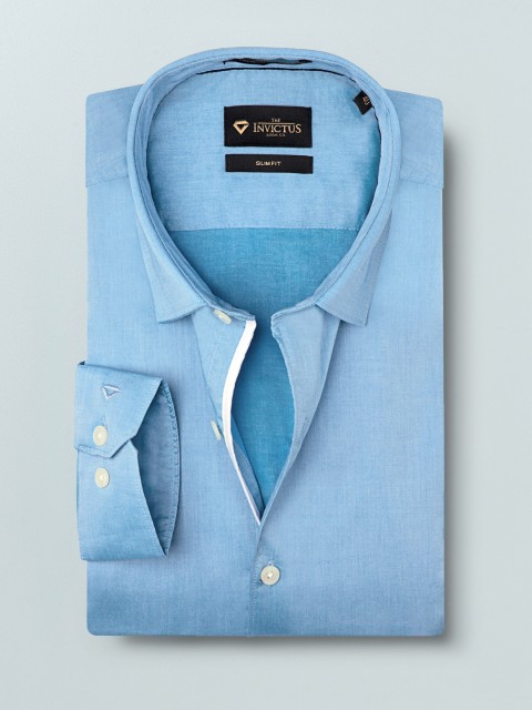 

INVICTUS Men Blue Slim Fit Solid Formal Supima Cotton Shirt