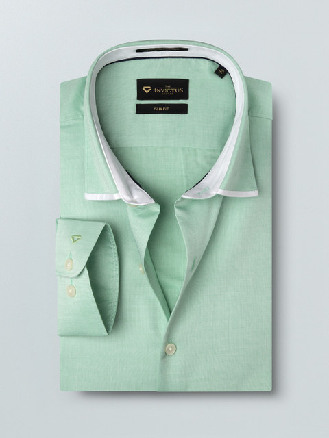 

INVICTUS Men Green Slim Fit Solid Semiformal Supima Cotton Shirt