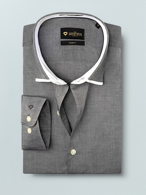 

INVICTUS Men Grey Slim Fit Solid Formal Supima Cotton Shirt