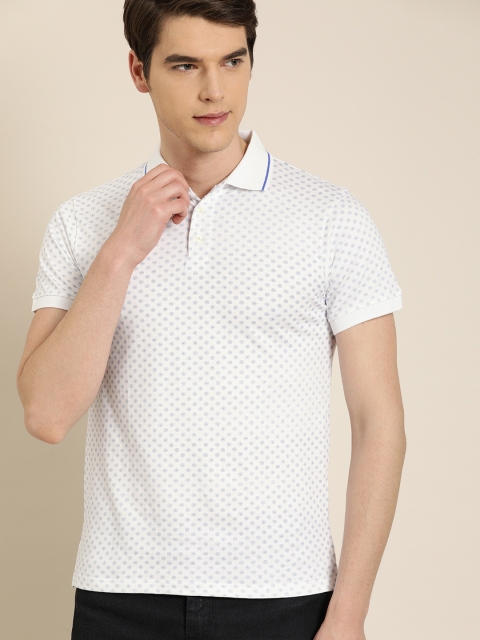 

INVICTUS Men White & Blue Printed Polo Slim Fit Collar T-shirt