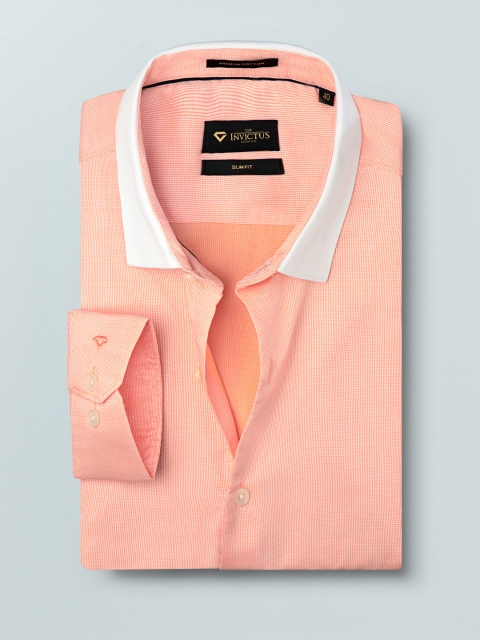 

INVICTUS Men Peach-Coloured Slim Fit Self Design Formal Supima Cotton Shirt