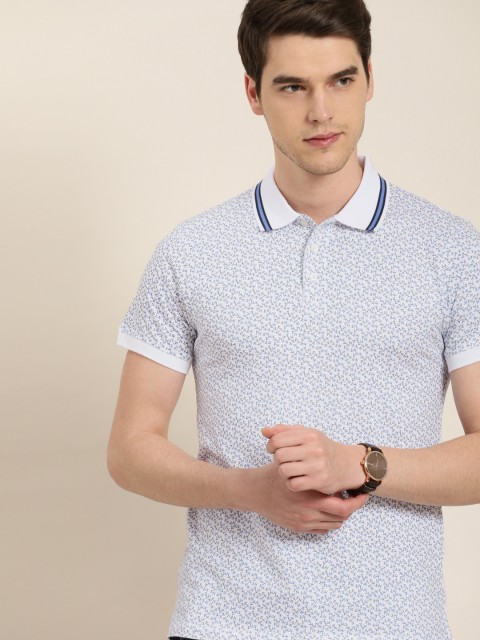 

INVICTUS Men White & Blue Printed Slim Fit Polo Collar T-shirt