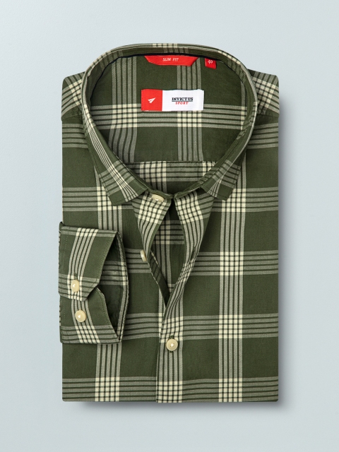 

INVICTUS Men Green & Off-White Slim Fit Checked Formal Shirt