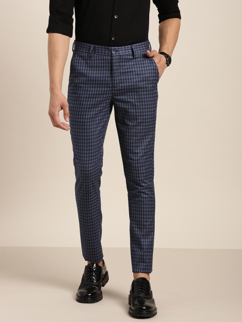 

INVICTUS Men Navy Blue Slim Fit Checked Regular Formal Trousers