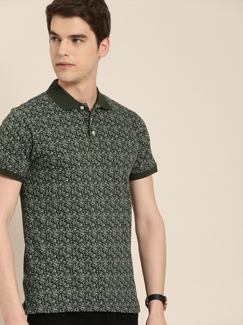 

INVICTUS Men Olive Green Printed Slim Fit Polo Collar T-shirt