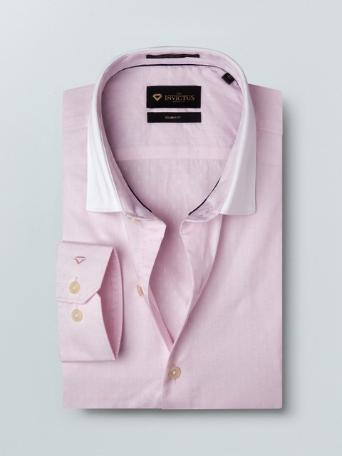 

INVICTUS Men Pink Slim Fit Self Design Formal Supima Cotton Shirt