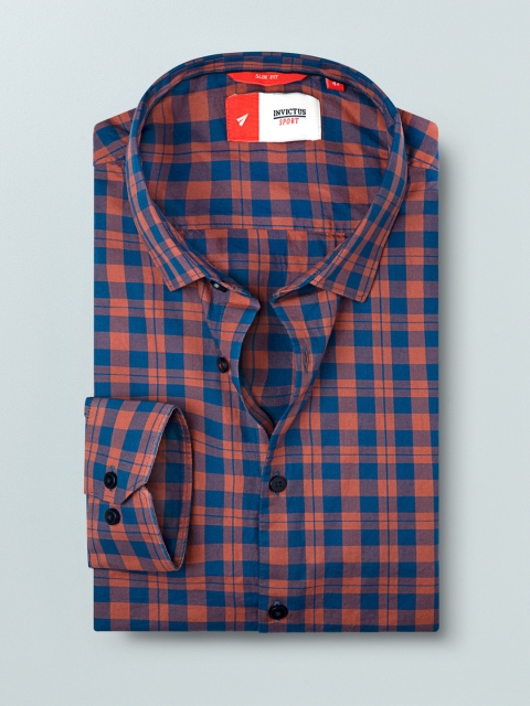 

INVICTUS Men Blue & Brown Contemporary Slim Fit Checked Casual Shirt