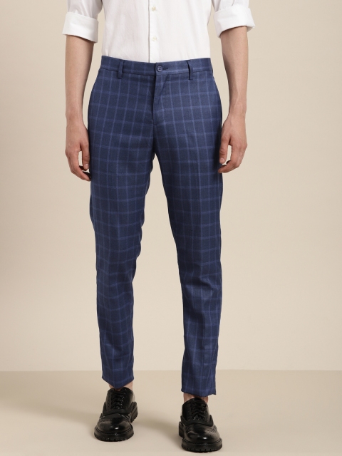 

INVICTUS Men Navy Blue Slim Fit Checked Regular Trousers