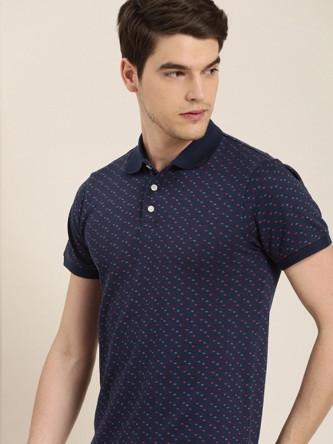 

INVICTUS Men Navy Blue Printed Slim Fit Polo Collar T-shirt
