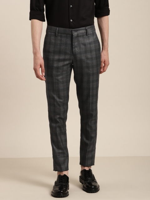 

INVICTUS Men Grey & Black Slim Fit Checked Regular Trousers
