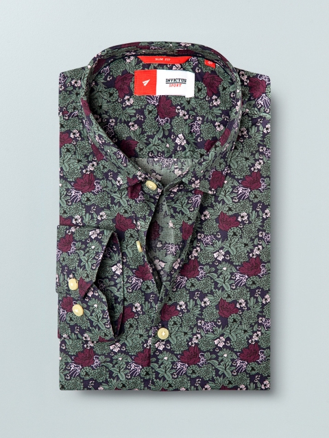 

INVICTUS Men Green & Maroon Slim Fit Printed Casual Shirt